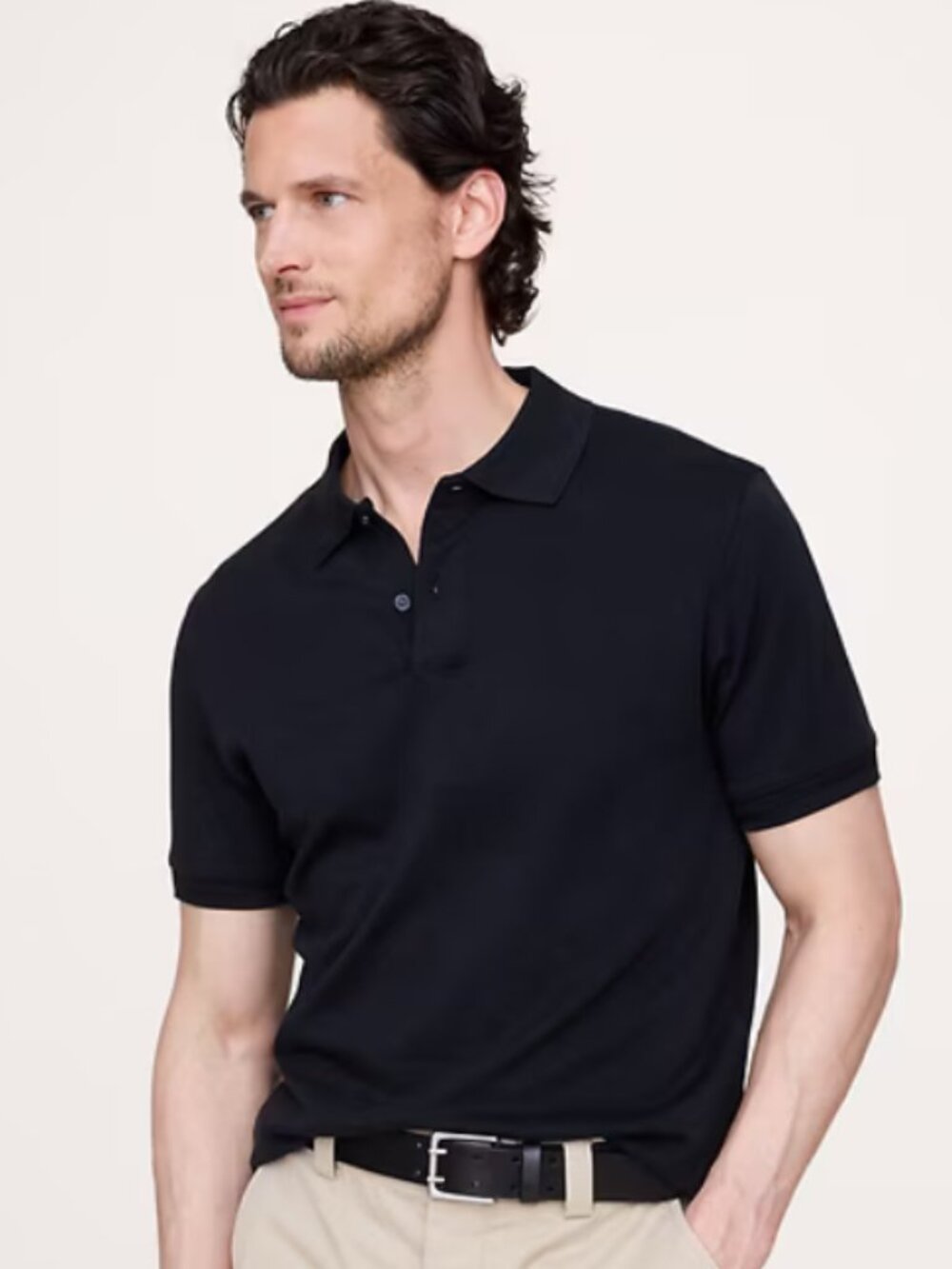 Banana Republic men's Luxe Touch polo, Size L, black with white accent
